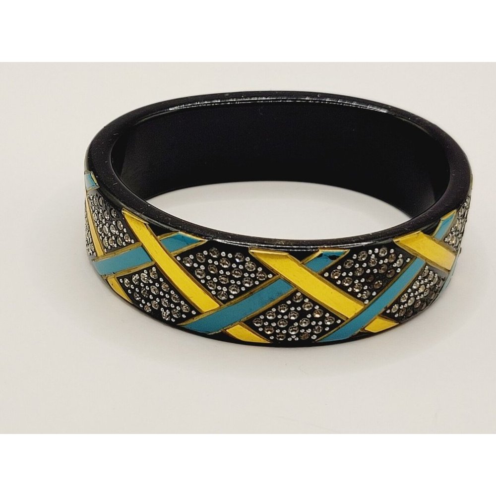 Vintage Rhinestone Banded Resin Bangle Bracelet (A225)